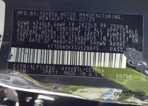 2025 Toyota Camry Xse из США, поврежденный, VIN 4T1DBADKXSU528875